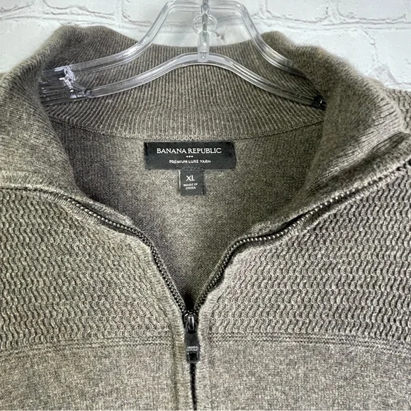BANANA REPUBLIC Men's cotton silk cashmere brown gray quarter-zip sweater, sz XL - Picture 2 of 5